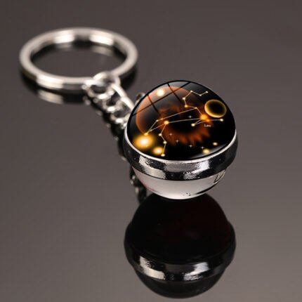 Radiant 12 Constellations Key Ring - Enchanting Luminous Starry Sky Glass Ball Keychain, Fashionable Car Accessories For Zodiac Lovers - A Perfect Personalized Gift