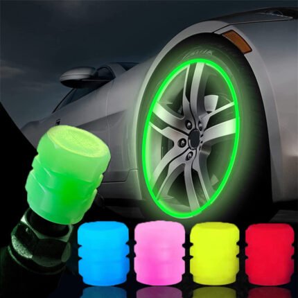 4Pcs Luminous Valve Caps, Glow In The Dark Fluorescent Car Motorcycle Bicycle Wheel Shape Tire Hub Decorative Covers, Plastic Material, Bike Wheel Decoration | Decorative Tire Rims | Uv Reactive Caps