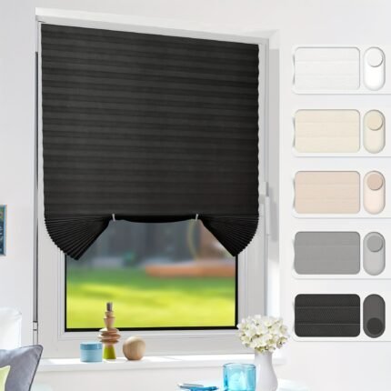 1Pc Elegant Pleated Curtains For Bedroom, Office, And Living Room - Semi-Transparent Non-Woven Fabric Shades For Privacy And Home Decor - Polyester Blend, Knit Weave, Unlined, Light Filtering Drapes | Ruched Design | Knit Textur