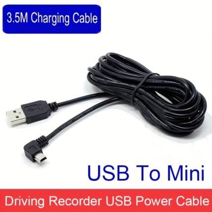 1Pc Mini Usb Charging Cable, 3.5M A-Male To Mini-B Car Power Adapter Cord For Dash Cam & Backup Camera, Right/Straight Angle, No Battery - Vehicle Charger Cord