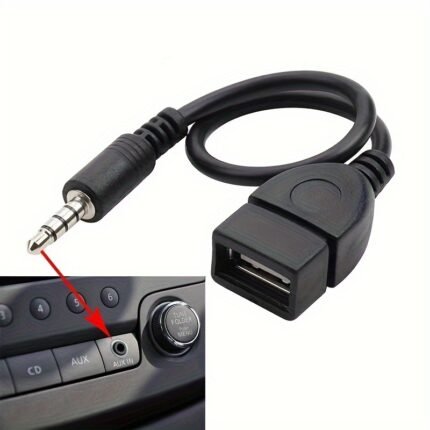 3.5Mm Aux To Usb Audio Cable, Black Car Aux Adapter, Usb Headphone Converter, Male To Female, Miniusb Connector, Usb Powered, ?36V Operating Voltage, No Battery Required