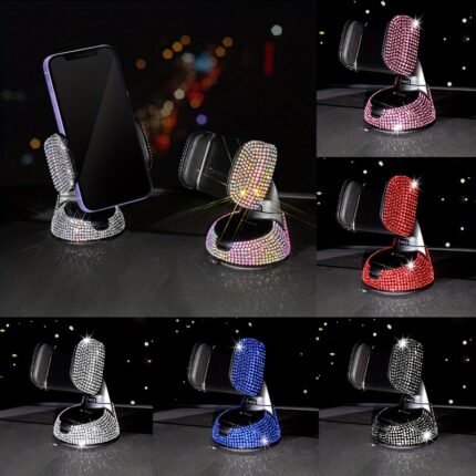 Luxury Rhinestone-Encrusted Car Phone Holder - Multi-Functional, Rotating Suction Cup Mount With Sparkling Crystals For Dashboard & Air Vent, Fit For Various Vehicles, Phone Holder For Car