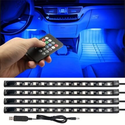 Light Up Your Car With 4Pcs 48 Leds Neon Led Interior Lights - Music Sync, Remote Control Auto Rgb Decorative Lamps