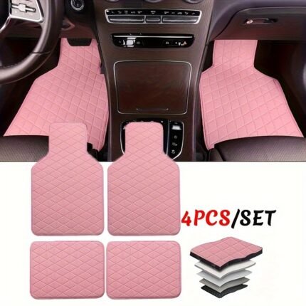 4Pcs Car Floor Mats Pu Leather Universal Car Mats, Simple Design For Men And Women Car Interior Accessories
