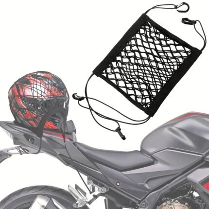 Upgraded Cargo Net For Motorcycle Helmet Storage, High-Elastic Double Layer Organizer Net Pocket With 4 Strong Hooks