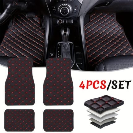 4Pcs Car Floor Mats Universal Front Rear Full Set Auto Rugs Pu Leather Car Carpet Accessories Interior