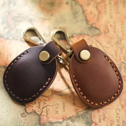 Retro Airtag Case - Top Layer Cowhide Anti-Lost Protective Cover With Keychain, Soft Shell Design For Secure Storage, Airtag Holder|Vintage Leather Case|Durable Leather Case, Airtag Case