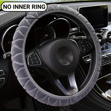 Luxurious Gray Quilted Plush Steering Wheel Cover, 15-Inch - Fit For Cars & Suvs, Anti-Slip, Soft & Warm Grip For Autumn And Winter Comfort