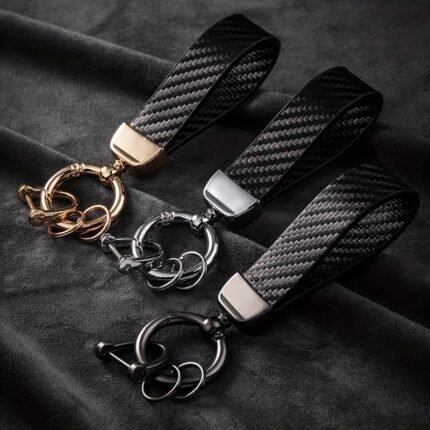 Creative Simple Keychain Pendant Car Remote Control Key Chain Ring Mesh Red Hand Rope Bag Ornament High-End Carbon Fiber Tape Hanging Buckle
