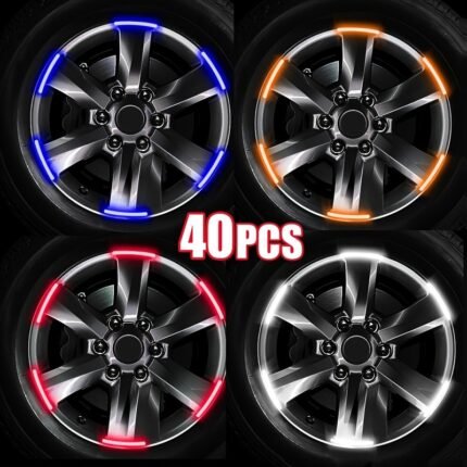 40/20Pcs Car Tire Rim Reflective Strip Stickers Car Motorcycle Wheel High Reflective Warning Stickers Tire Rim Reflective Stickers