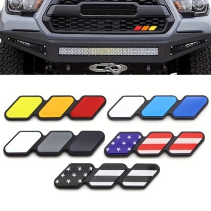 Tri-Color Grille Badge Emblem Decoration Accessories Car Truck Label Compatible For Tacoma For 4Runner Tundra Sequoia Rav4 Highlander