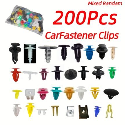 200Pcs Car Fastener Clips - Mixed Colors & Sizes For Bumper, Fender, Door Panel & Liner Retention (Pp Material)