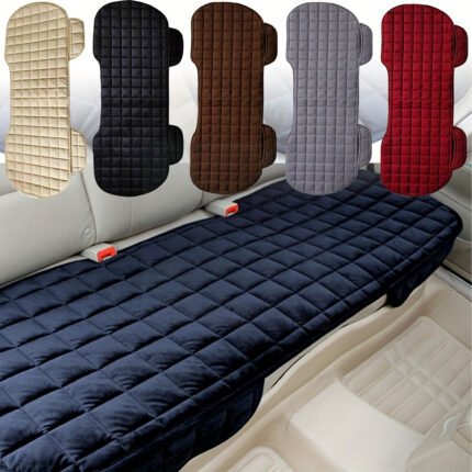 1Pc Car Rear Seat Cushion, Short Plush Checkered Thickened Warm Backless Long Mat For Sedan, Mpv, Suv, Truck, Rv - Suitable For Three-Person Seats