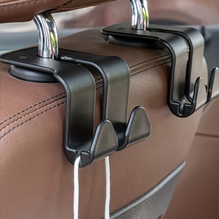 2Pcs Heavy-Duty Car Seat Back Hooks, Multi-Functional Dual Storage Clips, Space-Saving Vehicle Organizer - Perfect For Worry-Free Travel, Pvc Material, Suitable For Various Car Models