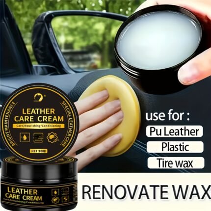 1Pc 100G Car Interior Wax, Leather Care Cream For Dashboard & For Seat Cushion, Renewal Polish Enhances Plastic & Leather Recovery, Prevents Aging & Cracking, Abs Resin Formula, Prevents Scratches & Crumbs, Vehicle Interior Enhancement | Sleek Appearance | Nourishing Care, Car Accessorie