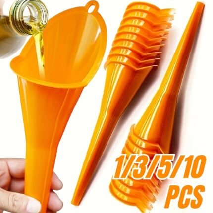 Car Long Stem Funnel Gasoline Oil Fuel Filling Tools Anti-Splash Plastic Oil Funnel Motorcycle Refueling Tools Auto Accessories- Color Random