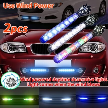 2Pcs Car Wind Powered Car Led Fan Light Rotation Fan Lamp Automobile Decorative Lamp Use Wind Power Glow