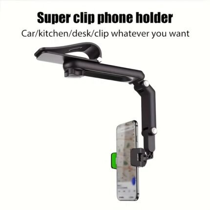 1Pc Universal 1080? Rotatable Sun Visor Car Phone Holder, Durable Abs Material, Adjustable Mount For Bedroom, Kitchen, And Vehicle Use