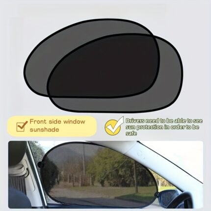 2Pcs Car Window Sunshades - Uv Protection, Glare Reduction & 98%+ Uv Blocking Nylon Curtains, Window Tight Fit, Sunshade