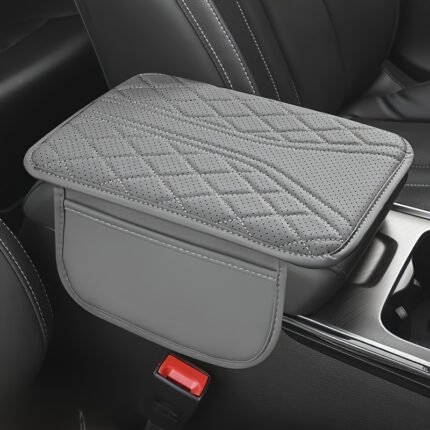 1Pc Pu Leather Car Armrest Pad With Storage Bag - Comfortable Elbow Rest, Stylish Stitch Design, Universal Fit For All Vehicles