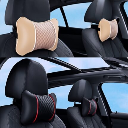 Pu Leather Knitted Car Pillows Headrest Neck Rest Cushion Support Seat Accessories Auto Black Safety Pillow Universal Decor