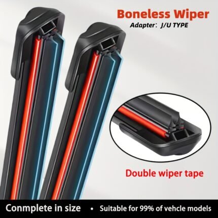 Universal Double Rubber Wiper Blade, 35.56Cm-71.12Cm Sizes, Clear Visibility, Hook Installation, Compatible With 99% Vehicle Models, Essential Car Accessory