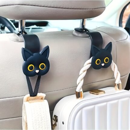 2Pcs Cute 3D Cartoon Cat Car Seat Headrest Hooks - Universal Car Storage Bag, Can Store Handbags, Wallets, Jackets - Halloween, Christmas Car Owners' Cute Car Accessories