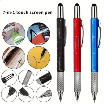 7In 1 Stylus Screwdriver Set Multi-Function Ballpoint Pen With Modern Handheld Tool Measure Technical Ruler Screwdriver Touch Screen Stylus Spirit Level For Computer Repair Tools Phone Repair Student Gift