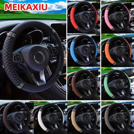 Sparkling Rhinestone-Encrusted Pu Leather Steering Wheel Cover, No Inner Ring, Fits 36.83-38.1 Cm Wheels, Black Diamond Pattern Design, Glamorous Car Interior Accessory For Women, Vehicle Styling | Rhinestone Embellished | Pu Leather Cover, Wheel Cover For Car
