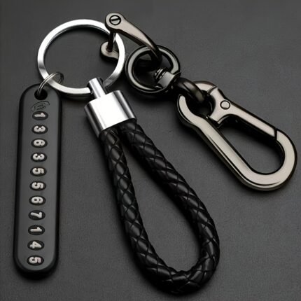 Anti-Loss Car Keychain With Phone Number Tag - Durable Alloy, Non-Braided Design For Easy Key Retrieval