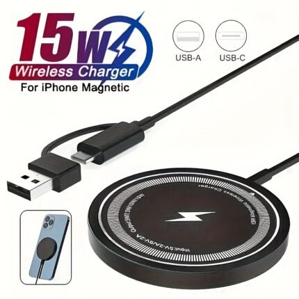 15W Fast Magnetic Charger For Iphone 16/15/14/13/12/11, Pro Max/Mini & For - Double Usb-C/A Charging, Intelligent Protection Against Overcharge, Lightweight Design Black, Without Battery