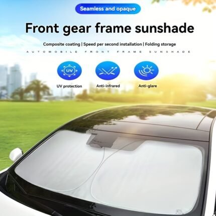 Premium Titanium Silvery Car Sunshade - Uv Protection, Heat Insulation & Non-Transparent Front Windshield Cover