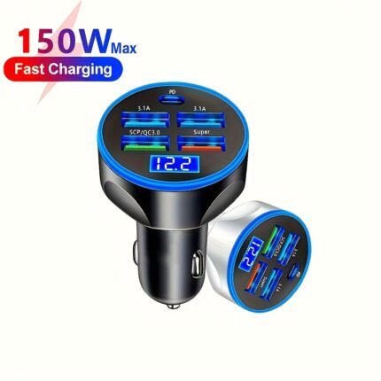 150W Super Fast Charge Car Charger, 5-In-1 Adapter With 4 Usb Ports + Pd Cell Phone Charger, Multi-Port Usb Car Charging Accessory For Smartphones And Tablets, For Honda, For Ford, For Peugeot, For Isuzu, For Mater, For Lexus, Without Battery