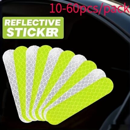 10Pcs High-Visibility Fluorescent Reflective Stickers - Durable Pvc All-Weather Safety Decals For Cars, Motorcycles, Bicycles - Left Side Placement, Motorcycle Safety Stickers, Vehicle Visibility Enhancement, Modern Reflective Design, Durable Adhesive Material