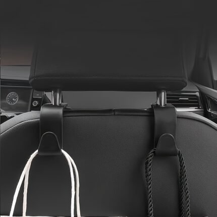 2Pcs Car Seat Back Hooks - Black Adjustable Headrest Hooks For Organizing Bags, Clothes & Accessories, Durable Vehicle Interior Storage Solution, Car Seat Back Organizer