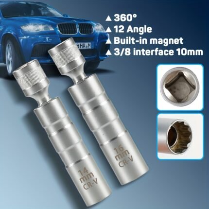 2Pcs/Set 14Mm 16Mm Magnet Spark Plug Removal Tool Socket Wrench 3/8" 12-Point Swivel Socket Kit Tools