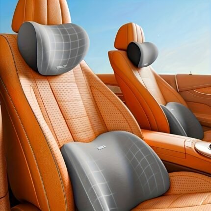 1Pc Memory Foam Car Neck And Lumbar Pillow - Comfortable Support For Headrest And Back Cushion - Ideal For Drivers And Passengers
