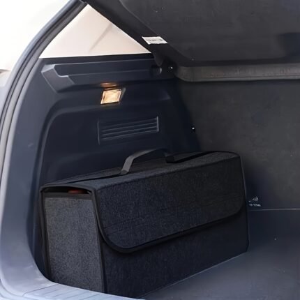 1Pc Universal Fit Felt Cloth Car Storage Box, Portable Foldable Trunk Organizer, Textile Material Interior Stowing Tidying Container Bag For Vehicle Organization