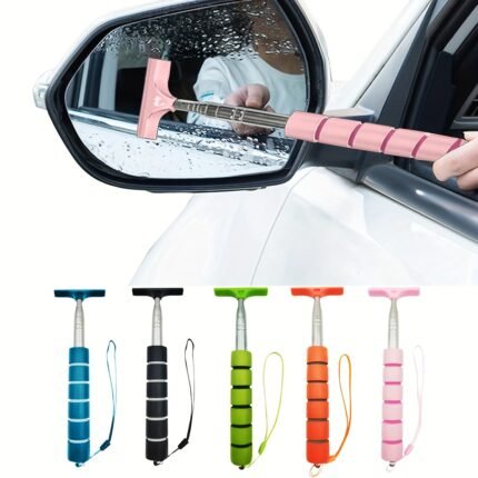 Car Rearview Mirror Rubber Scraper, Retractable Car Rearview Mirror Wiper, Portable Cleaning Tool