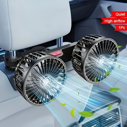 Car-Mounted Fan, Small Car Air Conditioner, Dual Fans, Vehicle Ventilator, Automotive Mini Ac, Dual-Head Rear Fan, Powerful Windflow, 5 Blades, 360? Rotation, Ultra-Quiet Operation, Easy Clip Installation, Foldable For Underheadrest Storage, Detachable For Multi-Situations Use, Brushless Motor, 70-Inch Usb Power Cable, Base Clamp Mounting, Suitable For Cars And Home Use