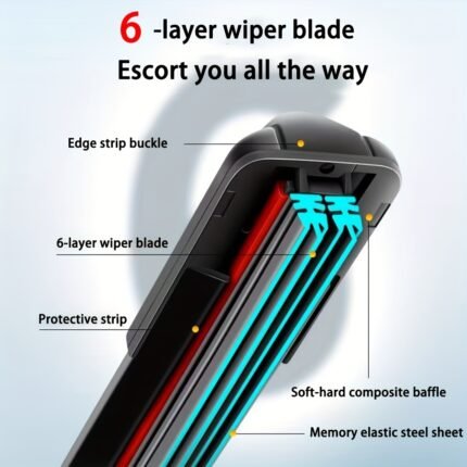 1Pc Universal Fit 6-Layer Rubber Blade Wiper - J/U Hook Type, Hd Quiet Operation, Compatible With 99% Vehicle Models, 35.56-71.12Cm Sizes Available