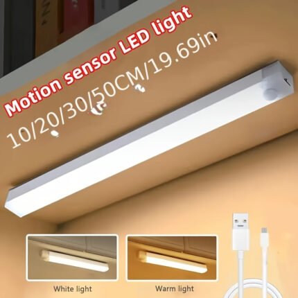 1Pc White & Warm White Motion Sensor Led Light - Magnetic Usb Rechargeable, 10.01Cm-50.01Cm Range, Battery/Usb Powered, No Drill Required For Rv, Kitchen, Wardrobe, Bedroom, Under Cabinet & Night Light