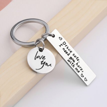 Hot Selling Family Individualized Couple Key Chain Safe Driving Black Stainless Steel Engraved Creative Key Chain