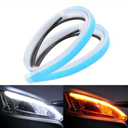 2Pcs 12V Led Light Strips - Flexible Auto White & Yellow Flow Lights For Indicator & Ambient Lighting, No Battery Needed, ?36V Operation, Perfect For Car & Room Decor, Indicator Lights|Modern Car Lighting|Led Light Strip