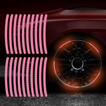 20Pcs Pink Reflective Car Wheel Stripe Stickers - Safety Decorative Tire Rim Stickers For Motorcycles, Bikes, Trucks & Cars - High Visibility, Nighttime Safety Enhancer, Motorcycle Accessories | Vibrant Wheel Decor | Reflective Material