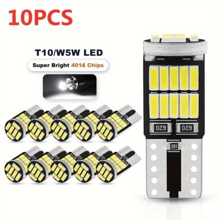 10Pcs T10 W5W Led License Plate Light Bulbs 194 501 - Super Bright 4014 Chips, Error-Free, Long Life 50,000 Hours, 12V Hardwired, Led Interior Dome Reading Lights With Aluminum Heat Dissipation