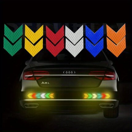10Pcs/Set Car Sticker Reflective Arrow Sign Tape Warning Safety Sticker For Car Bumper Trunk Reflector Hazard Tape Car Styling