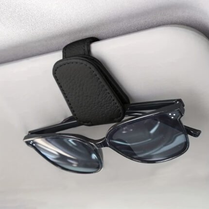 Magnetic Pu Leather Fashion Glasses Holder For Car Visor - Adjustable Black Eyeglass Clip With Stitching, Durable Interior Car Accessory For Stylish Fashion Glasses Organization
