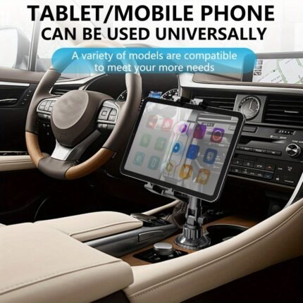 1-Pack Adjustable Abs Cup Holder Mount For Phone And Tablet, Dual-Use Navigation Stand For Vehicle, Dashboard And Air Vent-Friendly Design