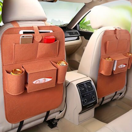 1Pc All-In-One Fabric Car Seat Back Organizer, Premium Ldq Felt Vehicle Interior Accessory Holder, With Pockets For Personal Care Products, For Business Owners, Shops & Retailers